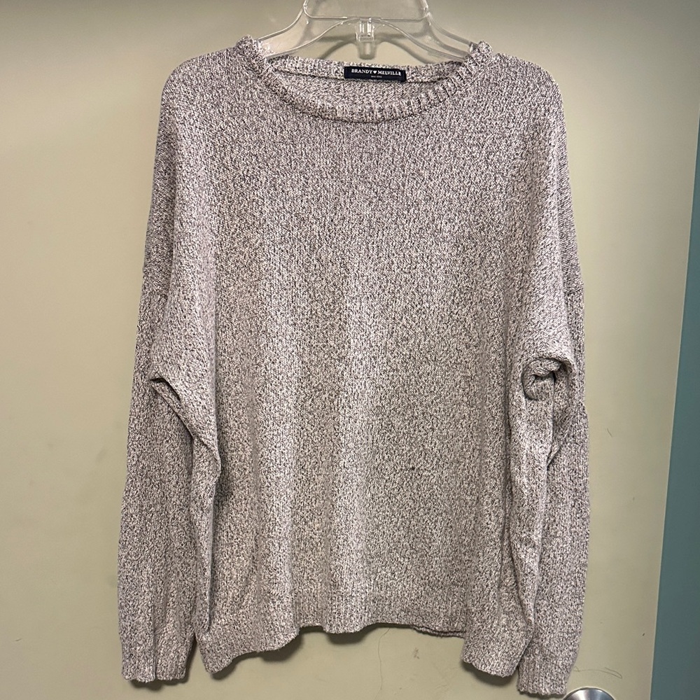 Brandy Melville Textured mottled grey and white cotton-mix Knit Sweater